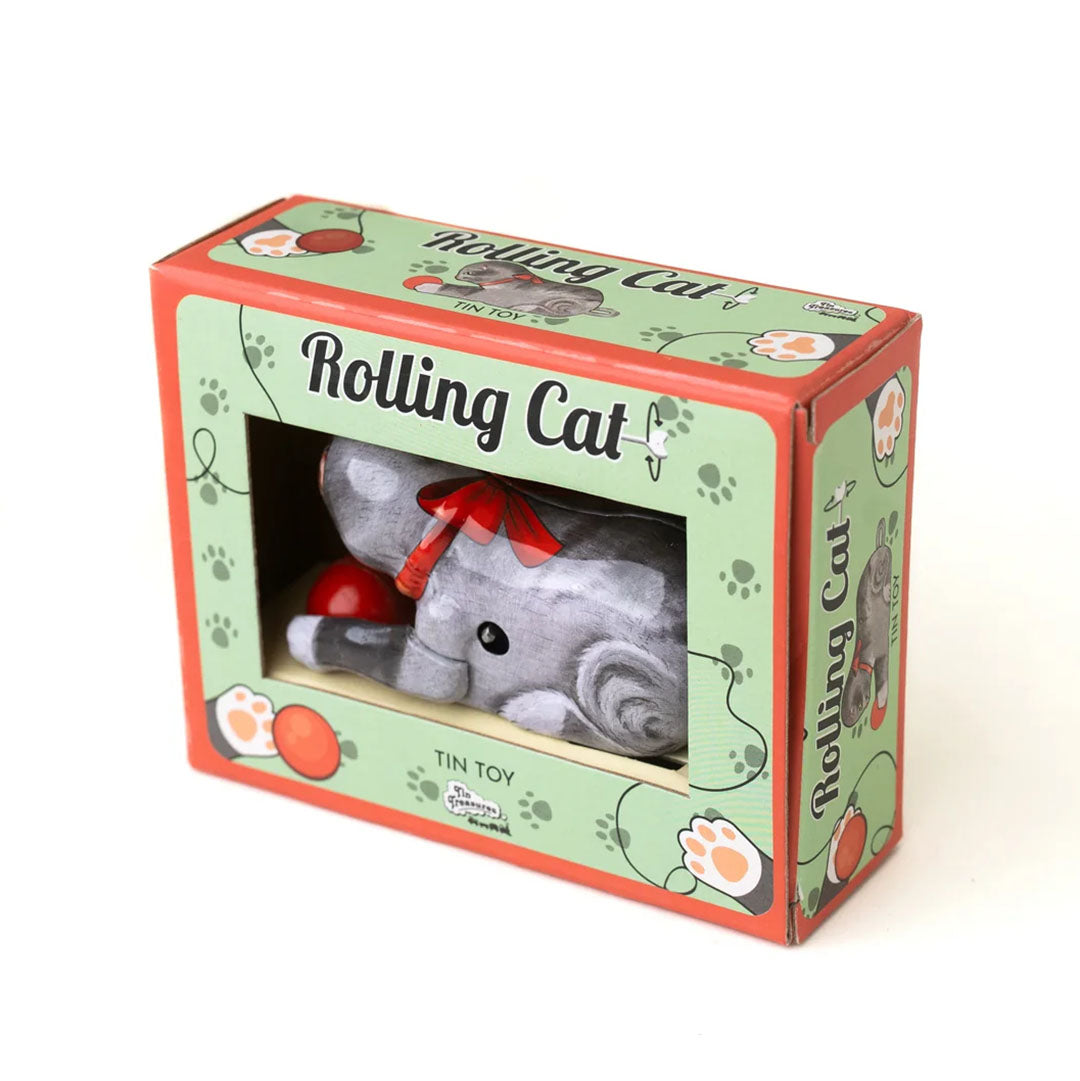 Retro Tin Gray Cat with Ball