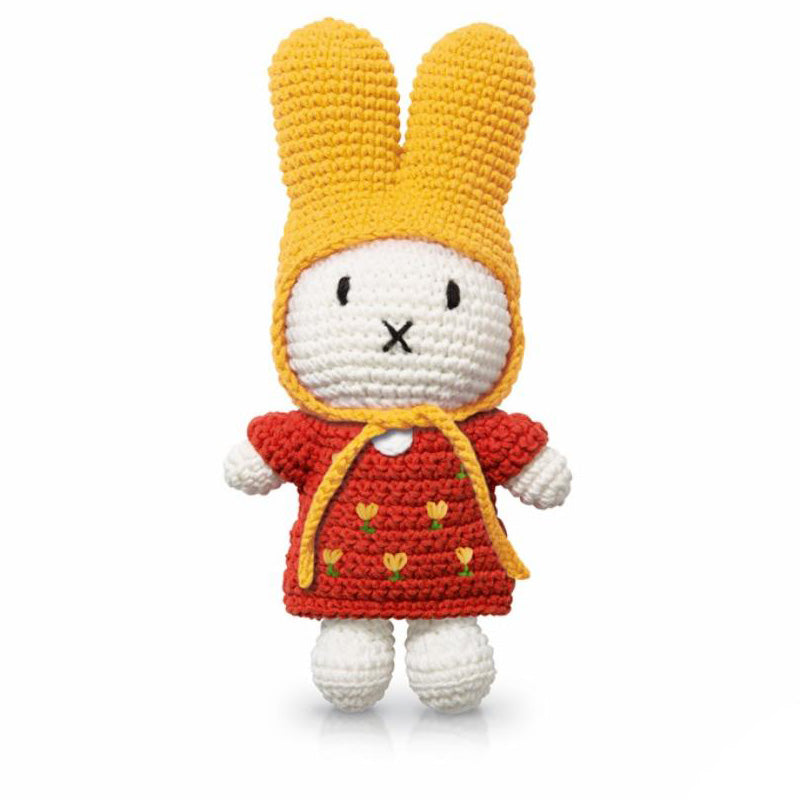 NEW Miffy Handmade Crochet Doll- Yellow Hat with Red Tulip Dress