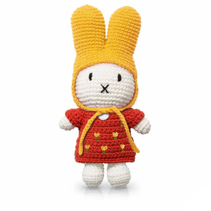 NEW Miffy Handmade Crochet Doll- Yellow Hat with Red Tulip Dress