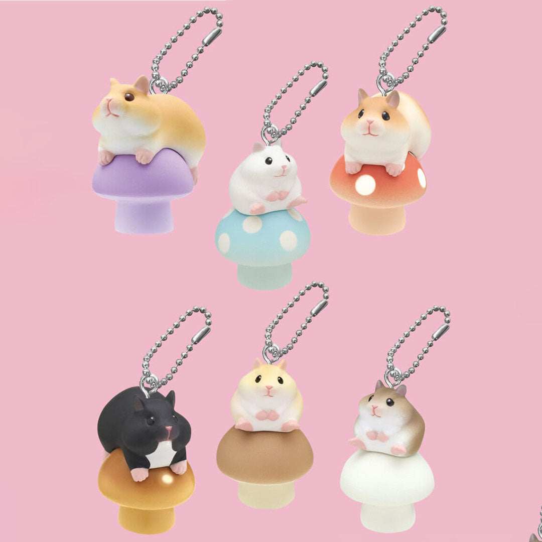 Japanese Blind Box: Hamster on Mushroom Keychain