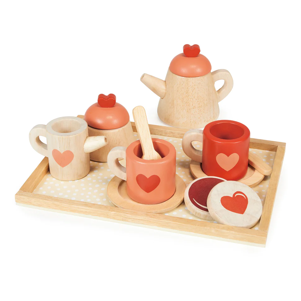 Wooden Tea Time Tray - Hearts