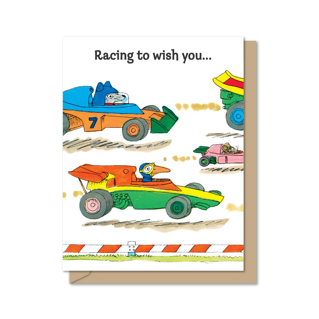 Richard Scarry Greeting Card- Racing Birthday Party Tri- Fold