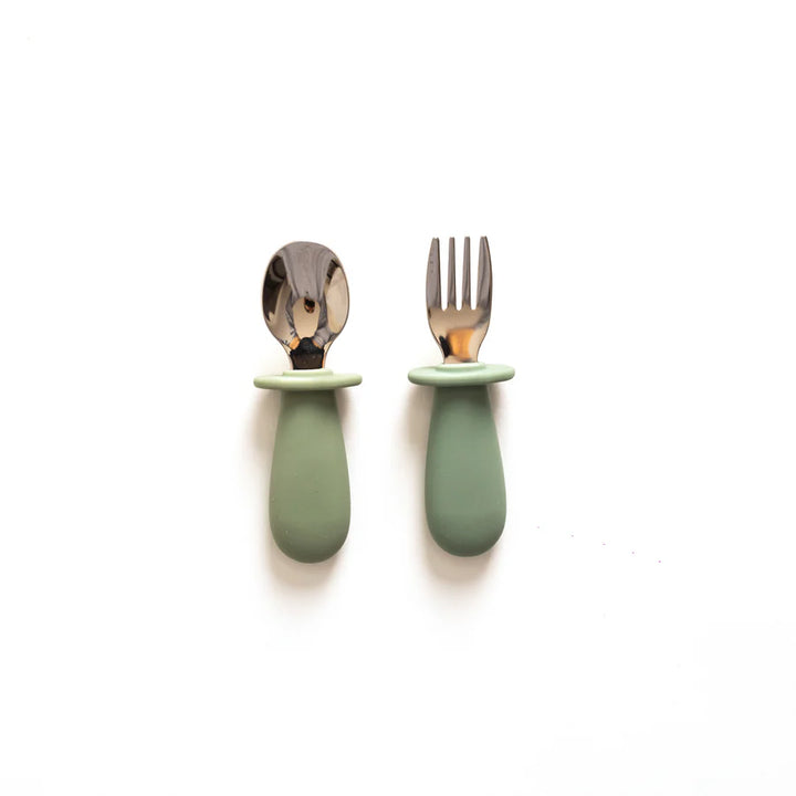 Silicone & Stainless Steel Toddler Cutlery Set- Sage