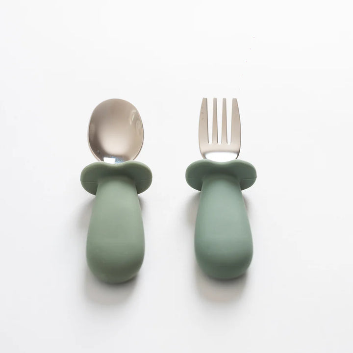 Silicone & Stainless Steel Toddler Cutlery Set- Sage
