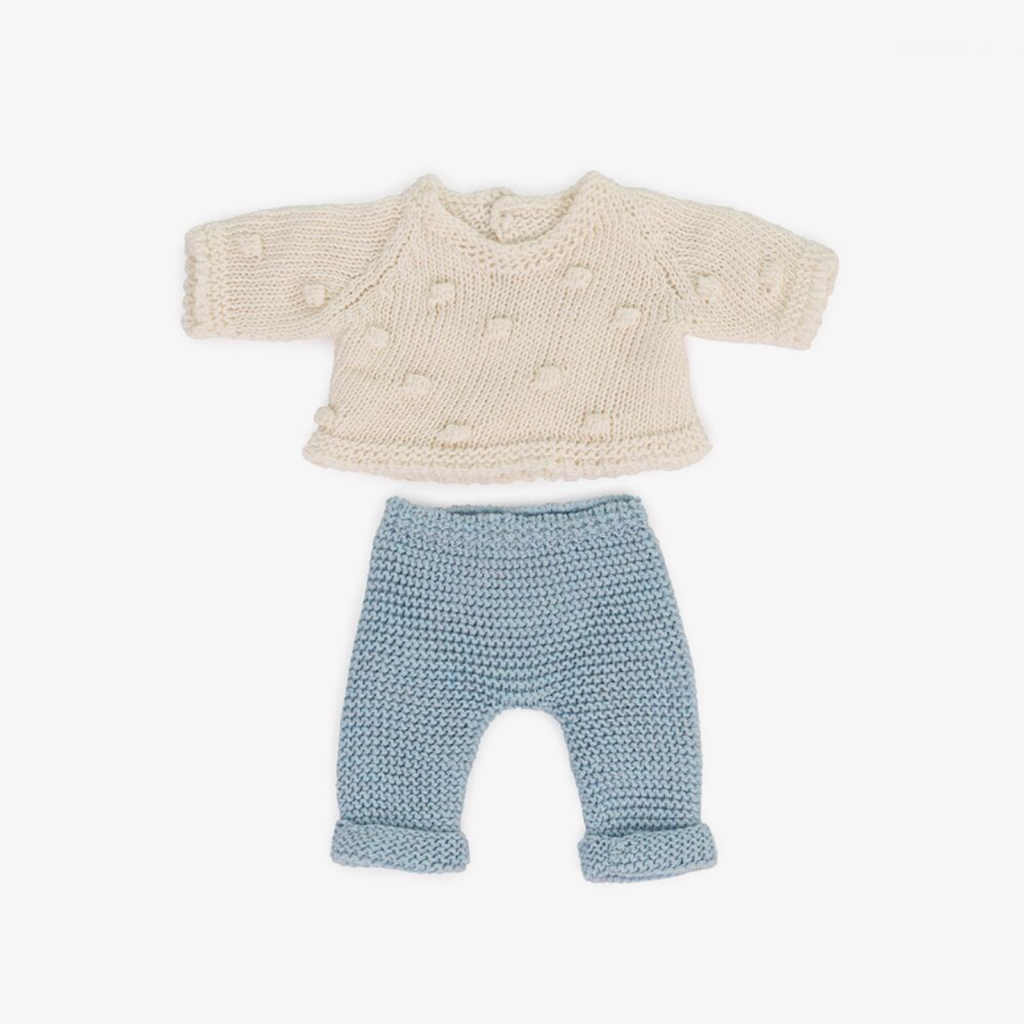 NEW Doll Clothing: Cream Top and Blue Pants Knit Set 8 1/4"