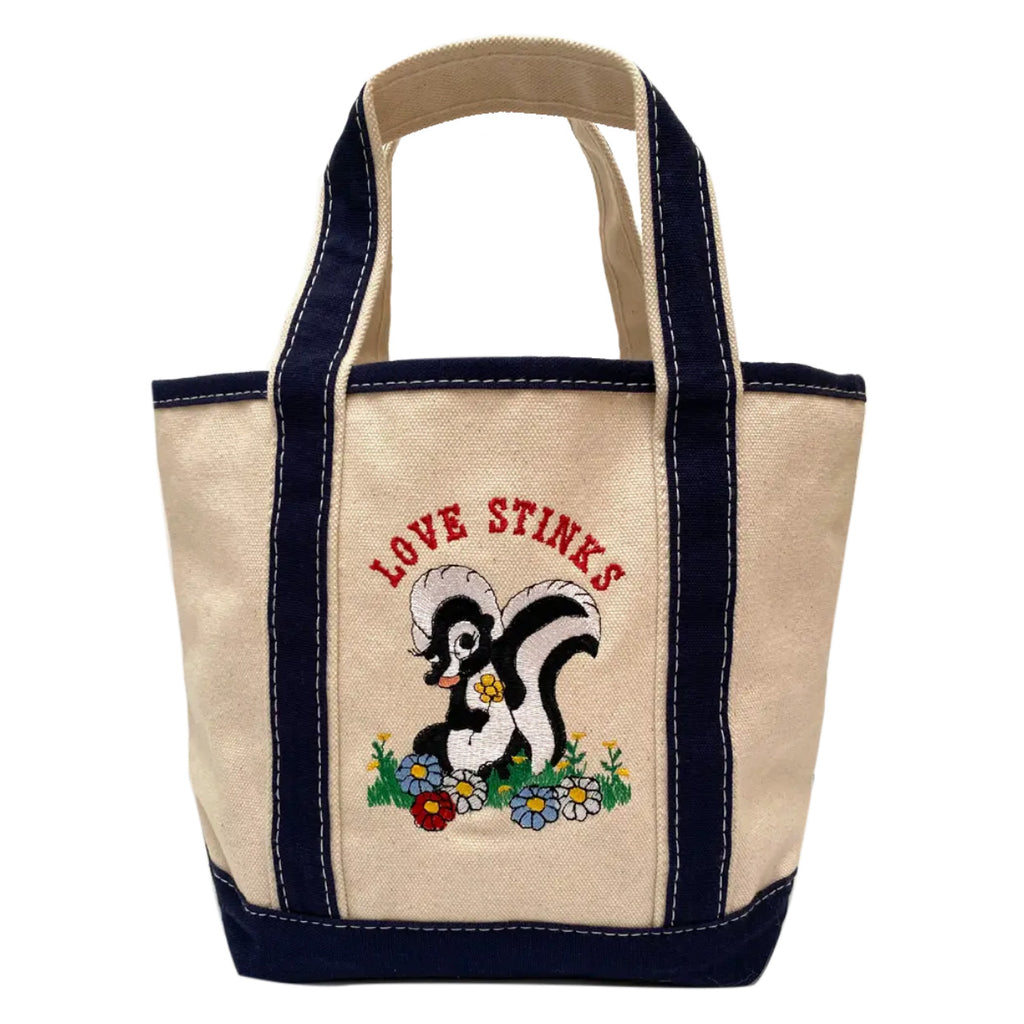 NEW Mini Canvas Tote Bag- Love Stinks Skunk Embroidery