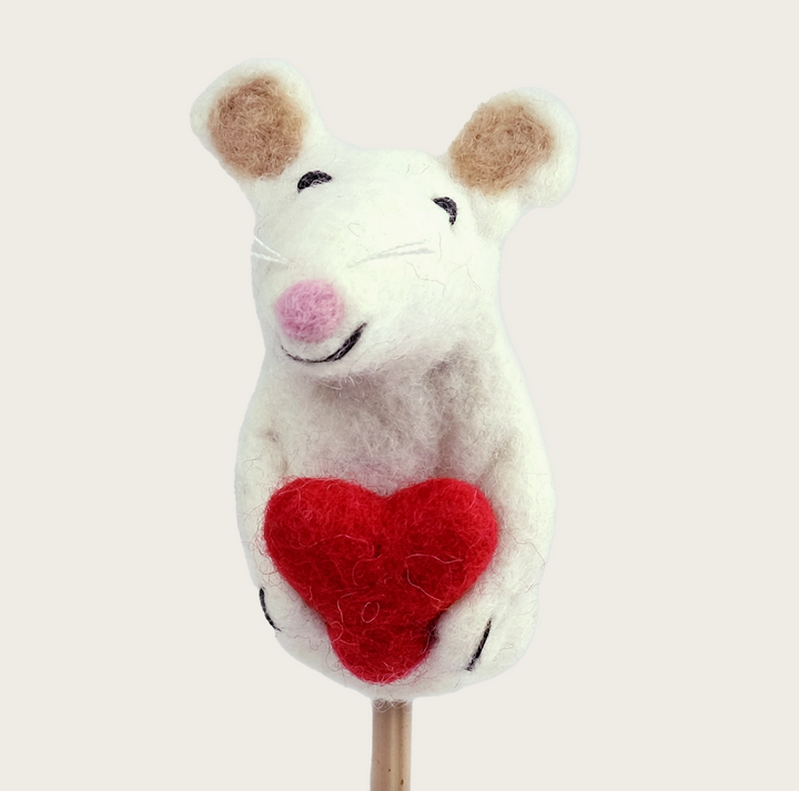 NEW Wool Felt Finger Puppet- Mouse with Heart