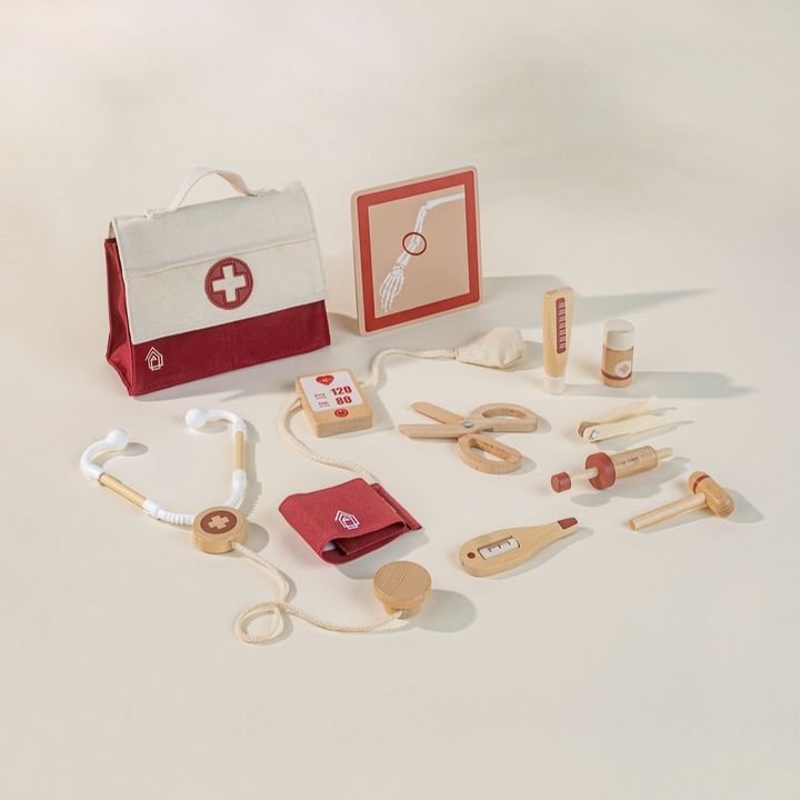 NEW Wooden Doctor Red Bag Playset