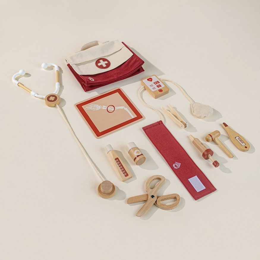 NEW Wooden Doctor Red Bag Playset