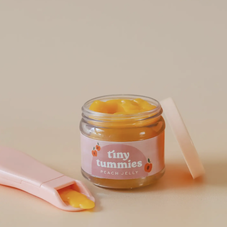 NEW Tiny Tummies Peach Jelly Puree Food Jar and Spoon Set