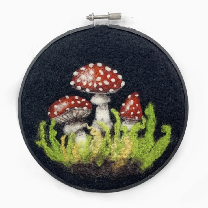 Toadstools in A Hoop Needle Felting Craft Kit