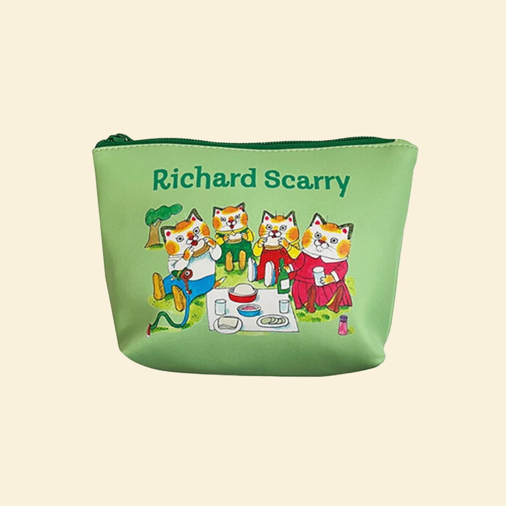 Double Sided Richard Scarry Medium Zip Top Pouch Bag- Picnic