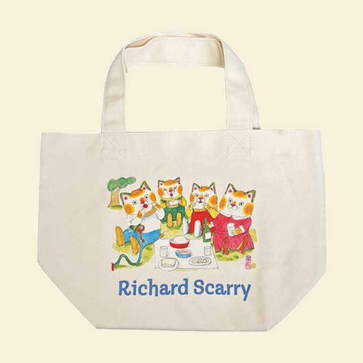 Double Sided Canvas Tote Bag with Gusset- Richard Scarry Picnic