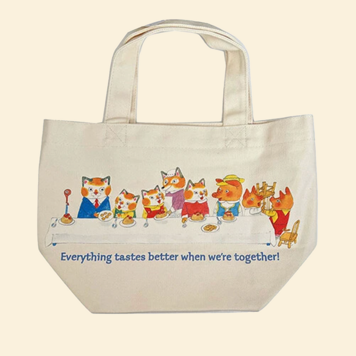 Double Sided Canvas Tote Bag with Gusset- Richard Scarry Picnic