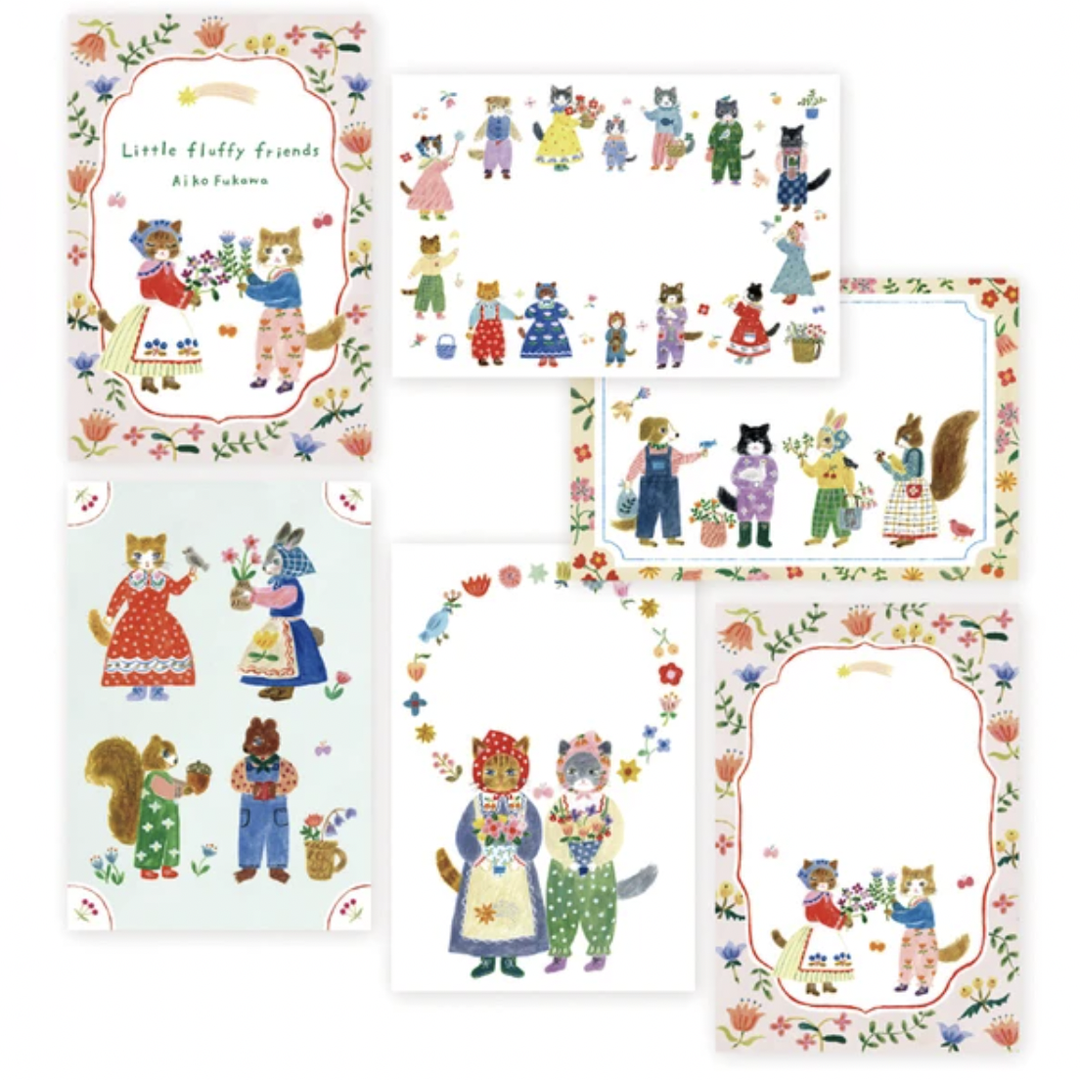 NEW Aiko Fukawa Postcard Notepad Pack of 10 - Little Fluffy Friends