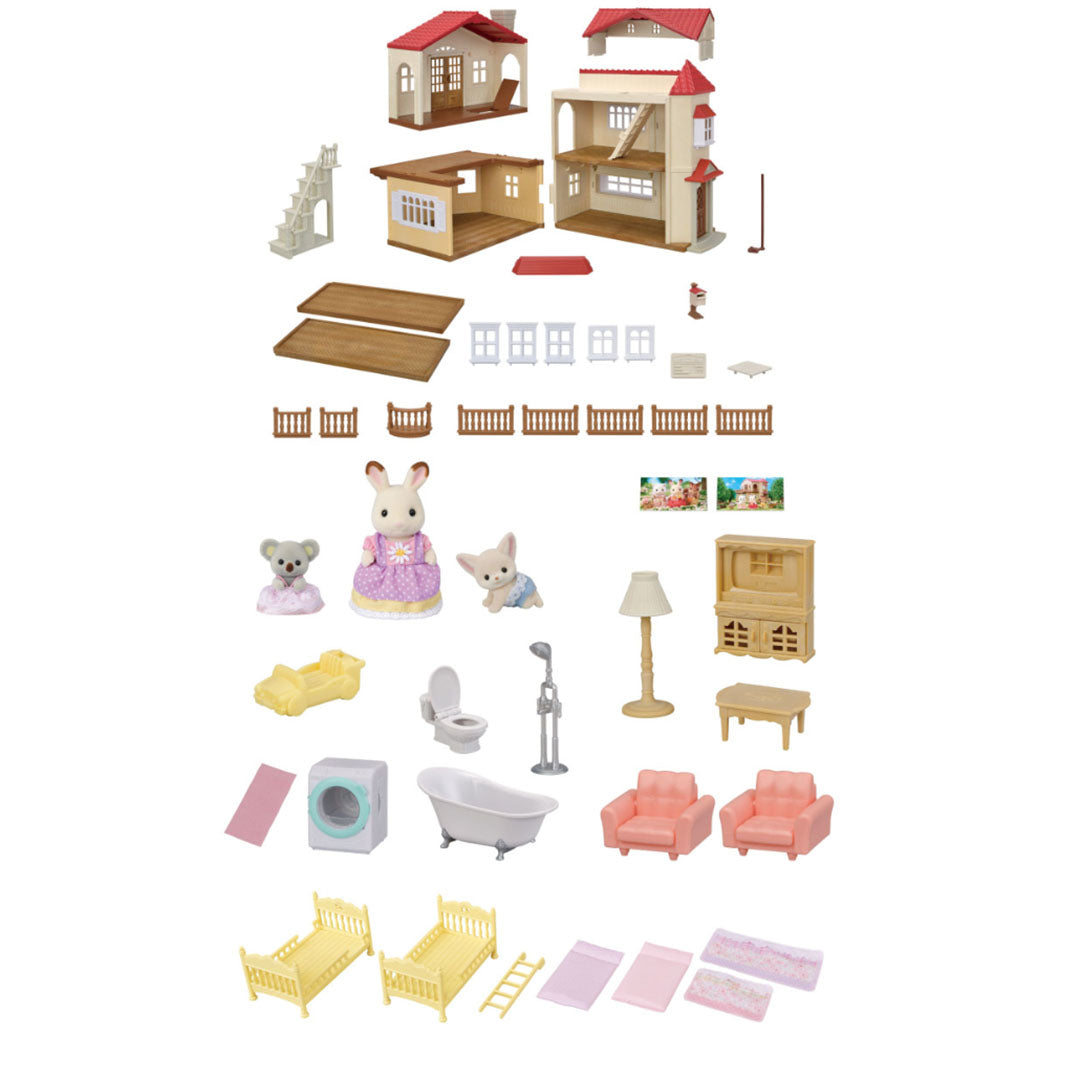 GIFT SET Red Roof Country Home - Secret Attic Playroom WITH 3 DOLLS INCLUDED!