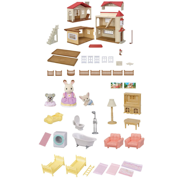 GIFT SET Red Roof Country Home - Secret Attic Playroom WITH 3 DOLLS INCLUDED!