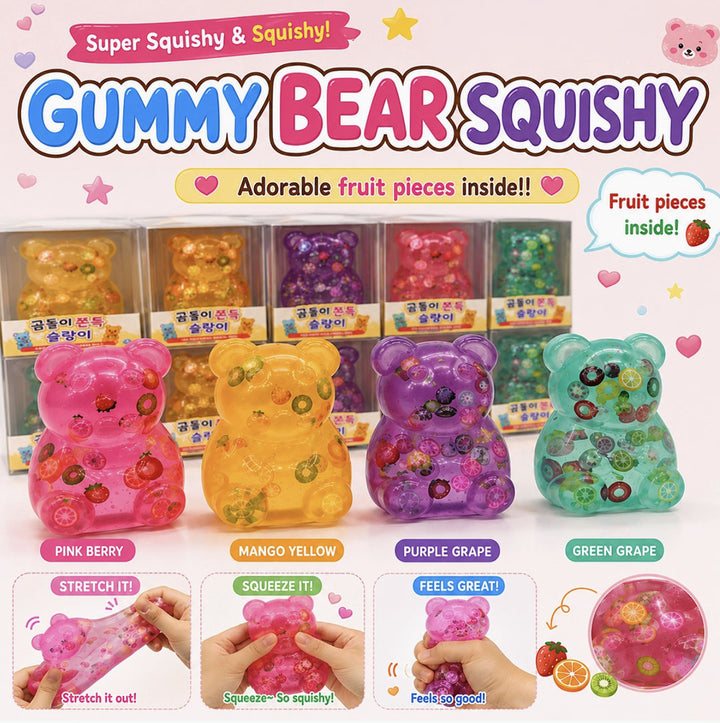 Korean Fruit Confetti Clear Gummy Bear Squishy Toy