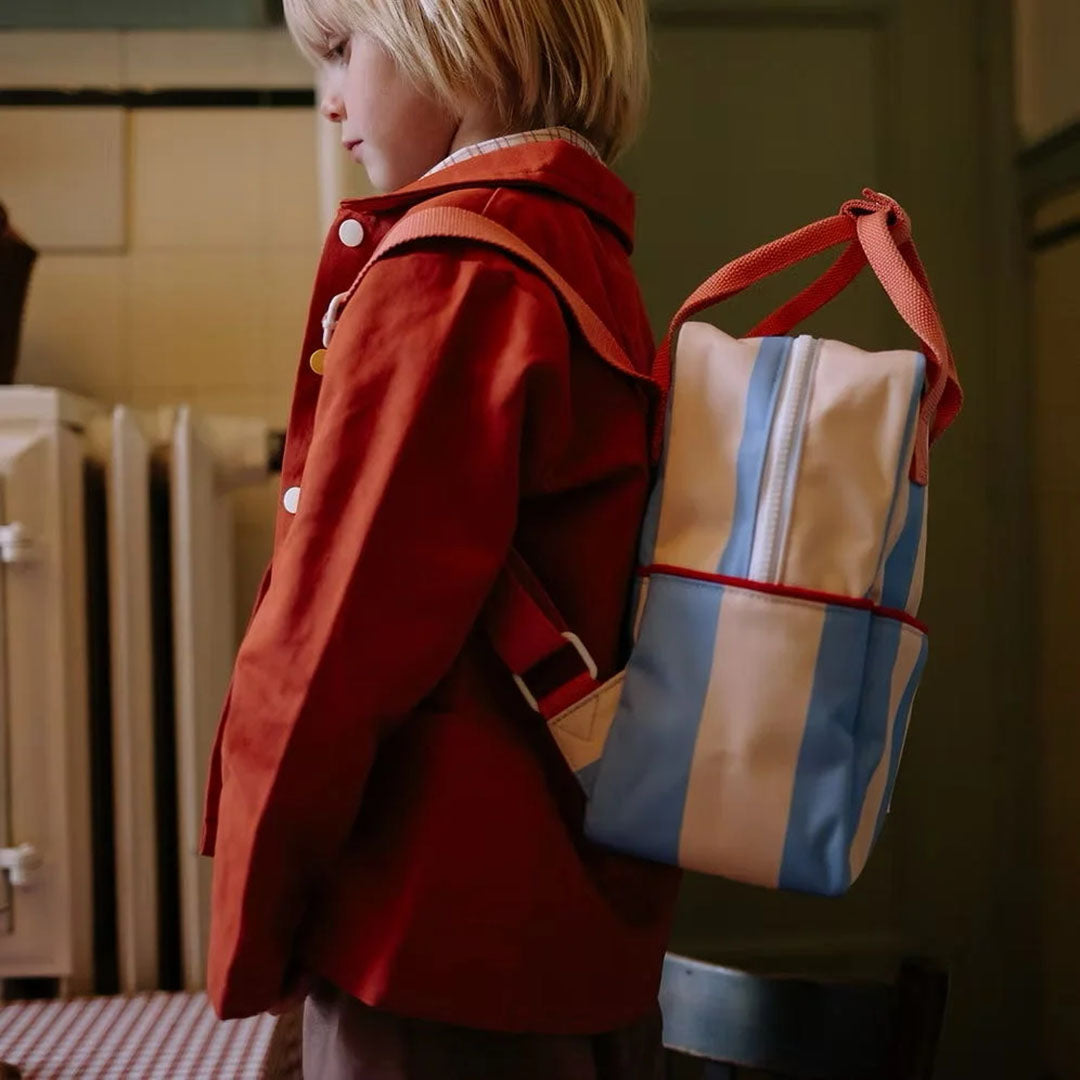 Small Backpack Bag - Stripes - Cloud Blue + Twiggy Beige
