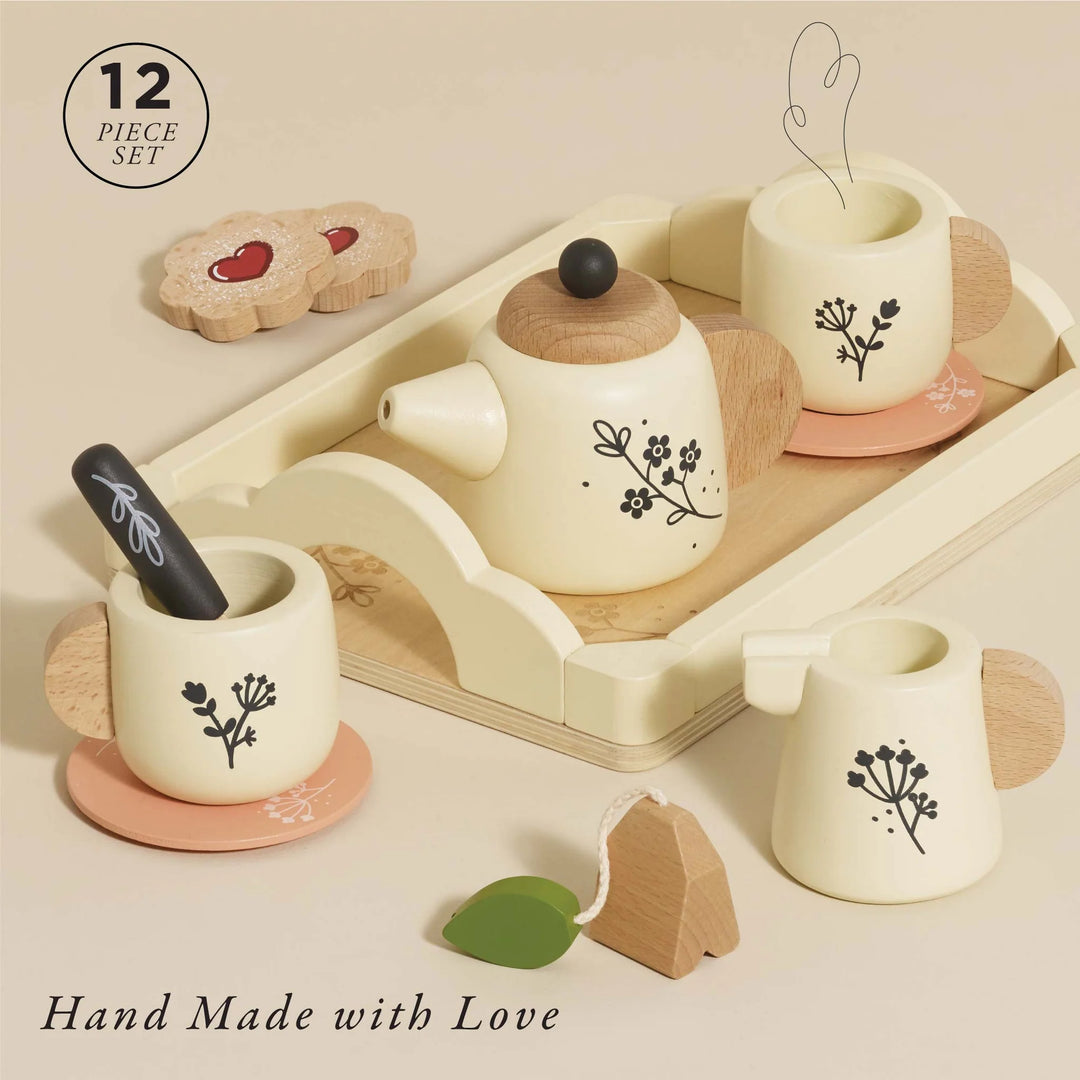 NEW Wooden Tea Set & Tray