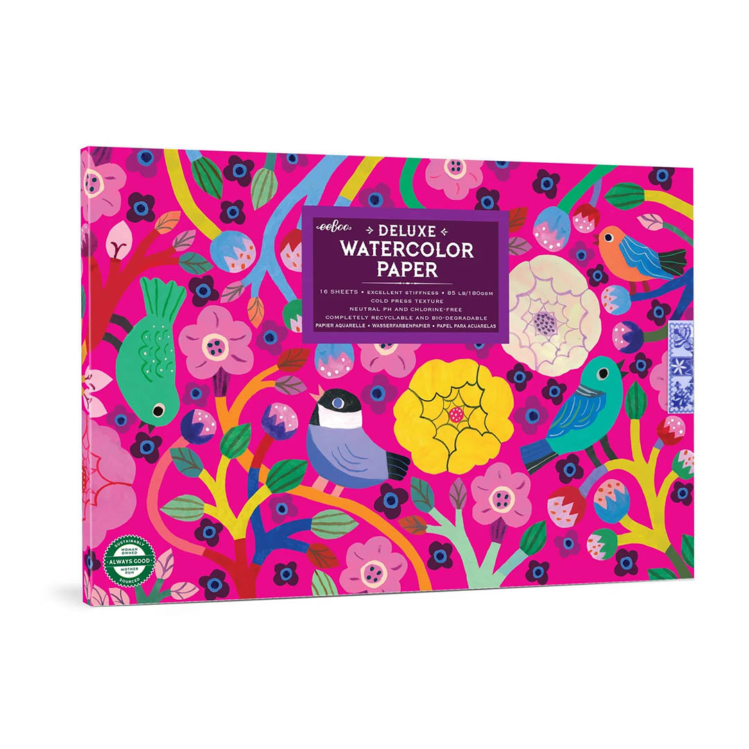 Watercolor Paper Pad- Birds in Fuchsia