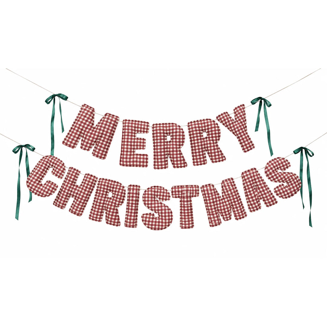 Merry Christmas Gingham Fabric Banner Set