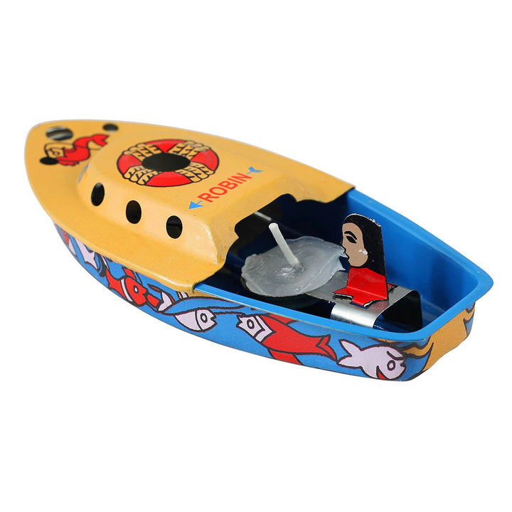 Retro Tin Candle Steam Boat Robin