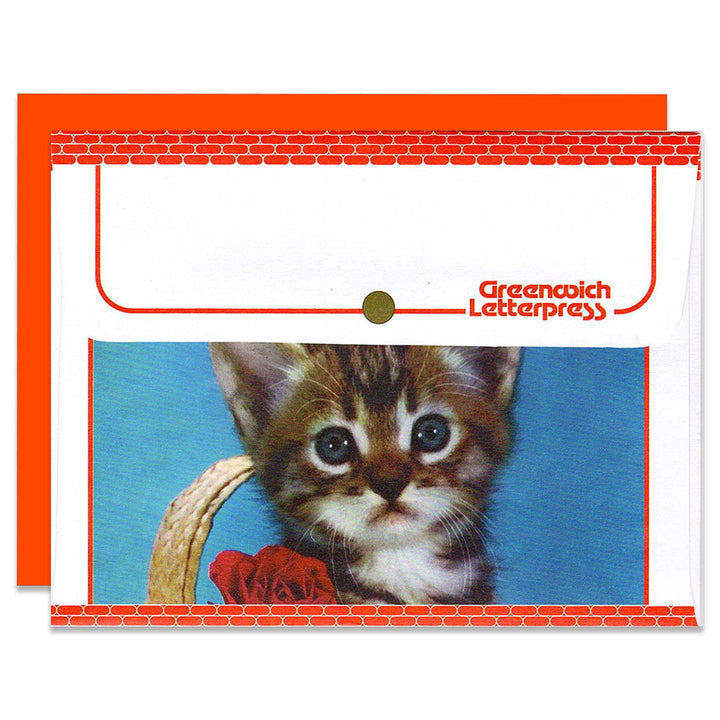 Red Rose Kitten Stationery – Vintage Envelope + Insert Card Set