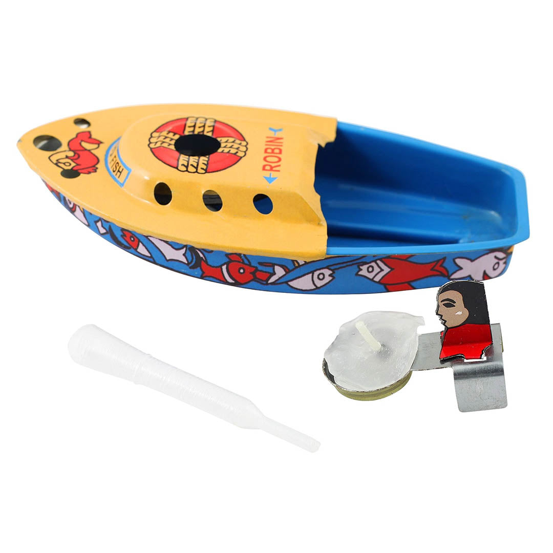 Retro Tin Candle Steam Boat Robin