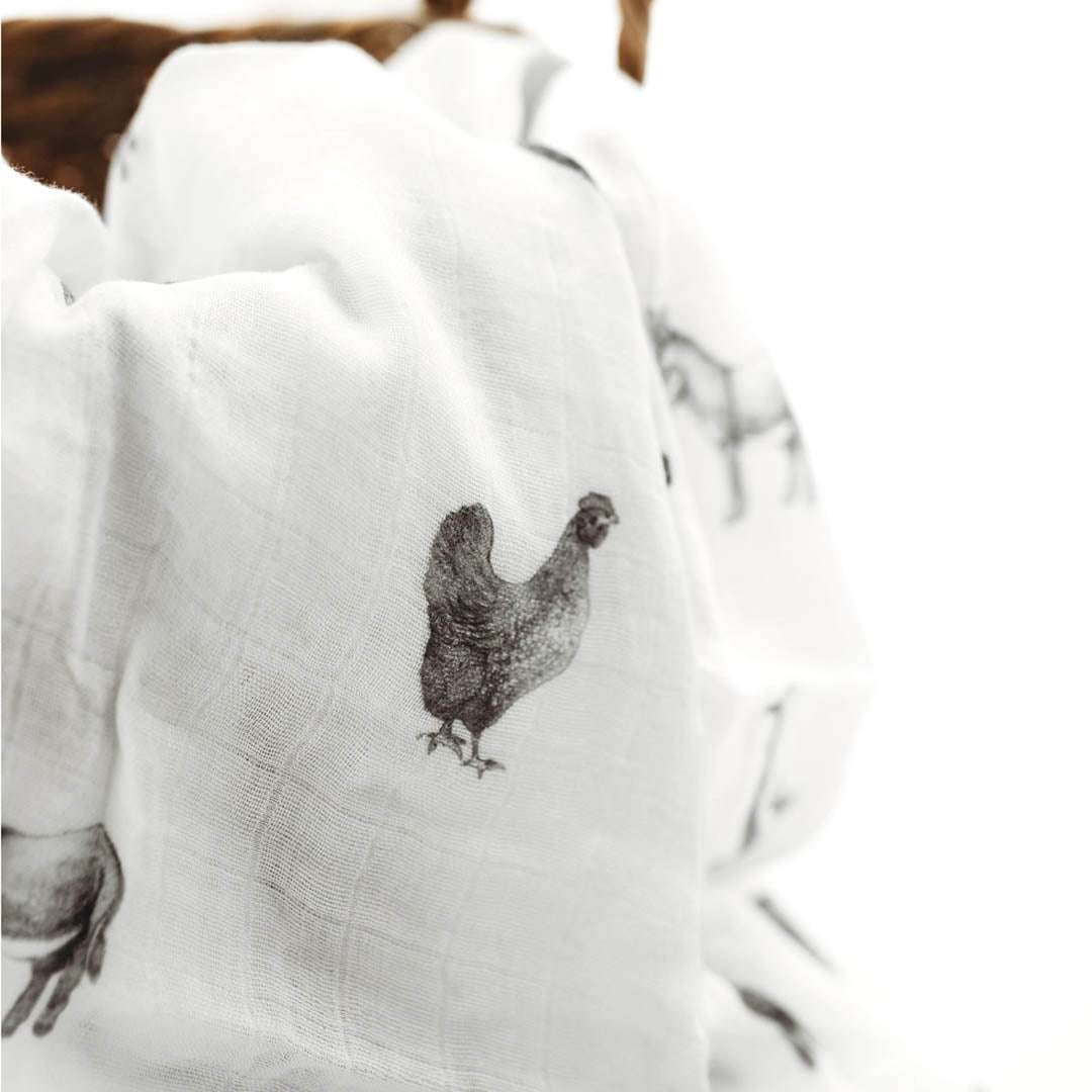 Organic Swaddle Blanket: Farm Yard Friends
