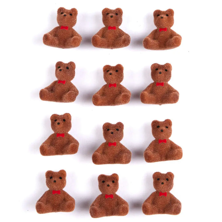 1" Miniature Brown Flocked Bears with Bows