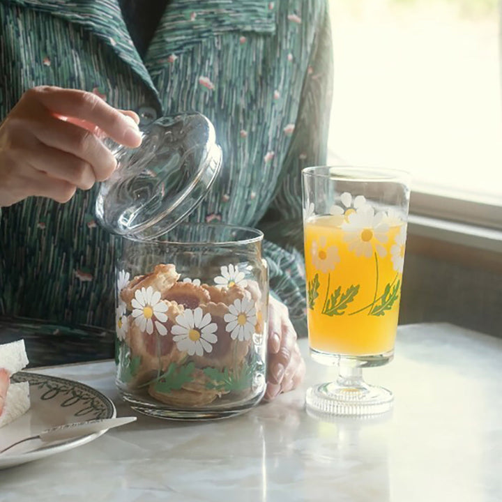 Retro Glass Storage Jar - White Flowers