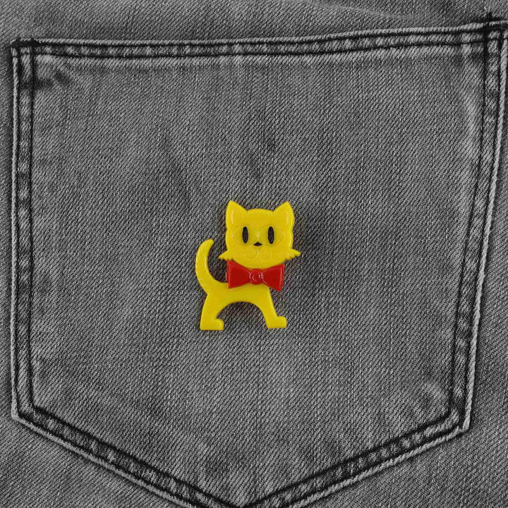 Retro Cat Pin Yellow/Red