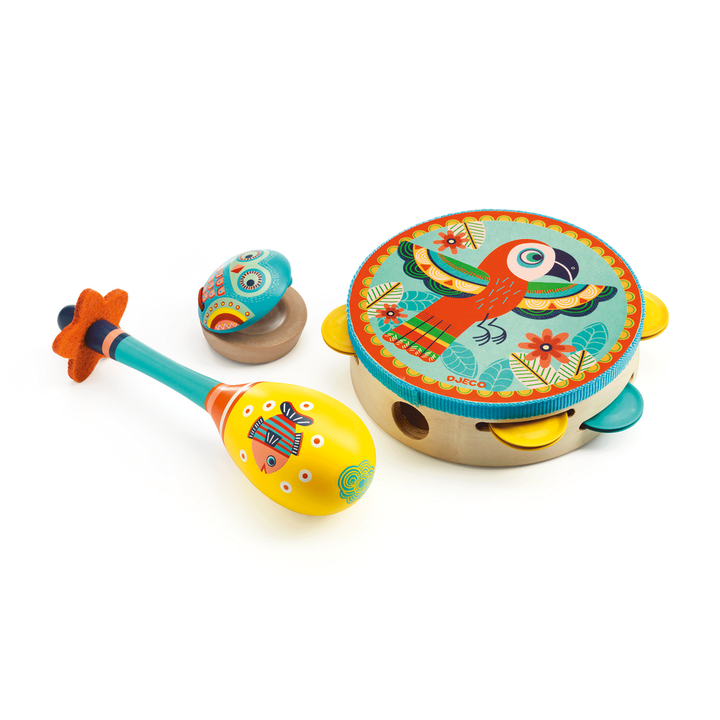 Animambo Musical Instrument Set- Tambourine, Maraca, Castanet 3 pcs