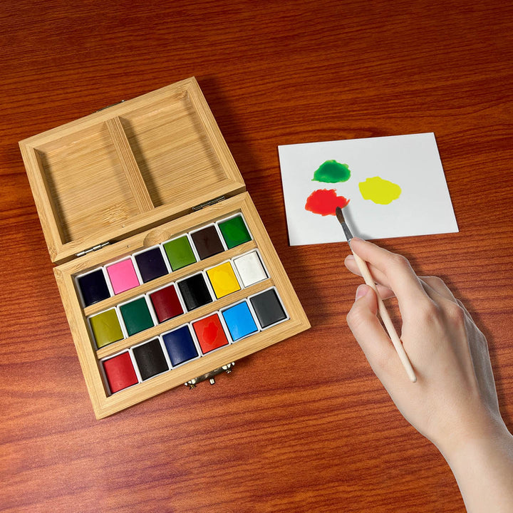 Watercolor Set - Bamboo Box - 18 Colors