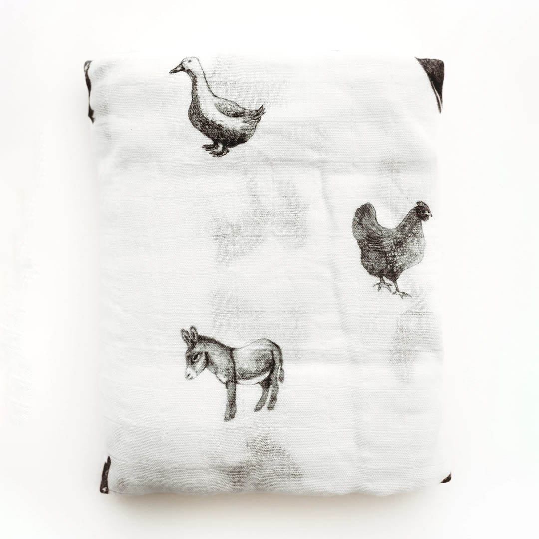 Organic Swaddle Blanket: Farm Yard Friends