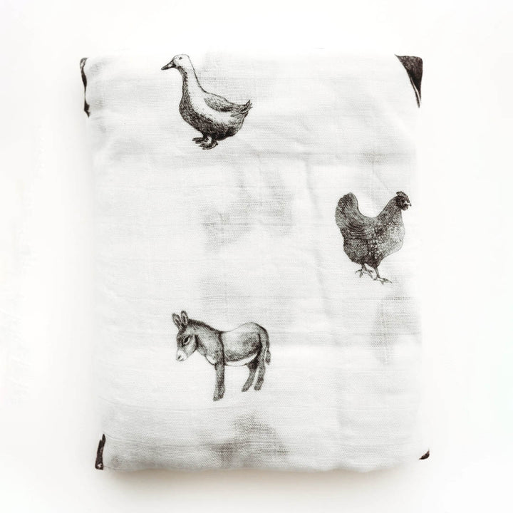 Organic Swaddle Blanket: Farm Yard Friends