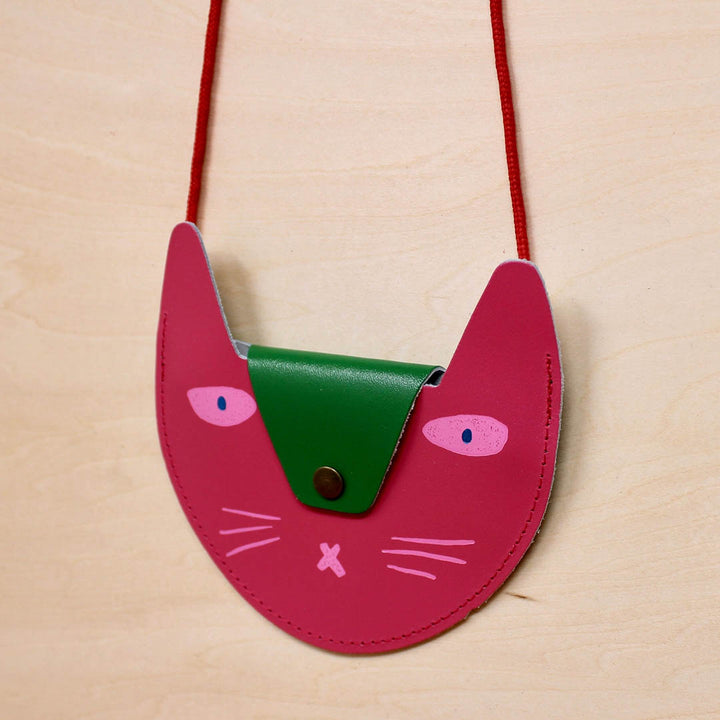 Cat Pocket Purse- Pink/Green