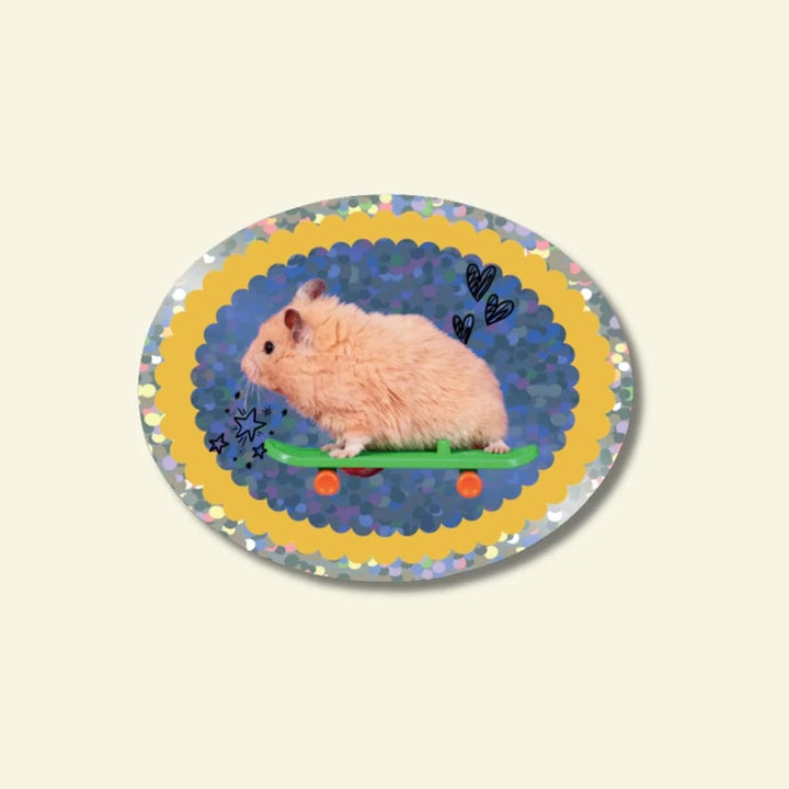 Skateboard Hamster Glitter Sticker