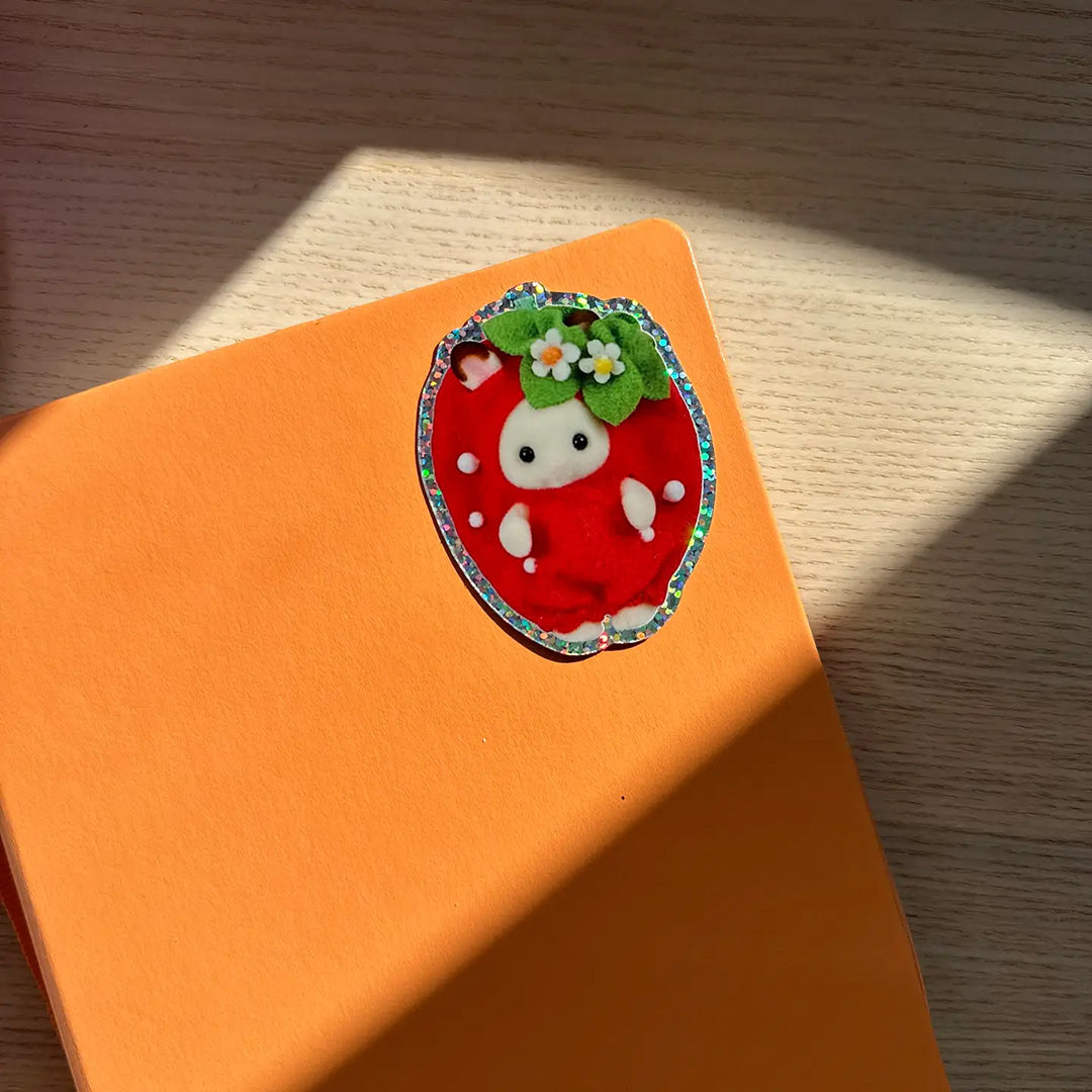 Strawberry Rabbit Glitter Vinyl Sticker