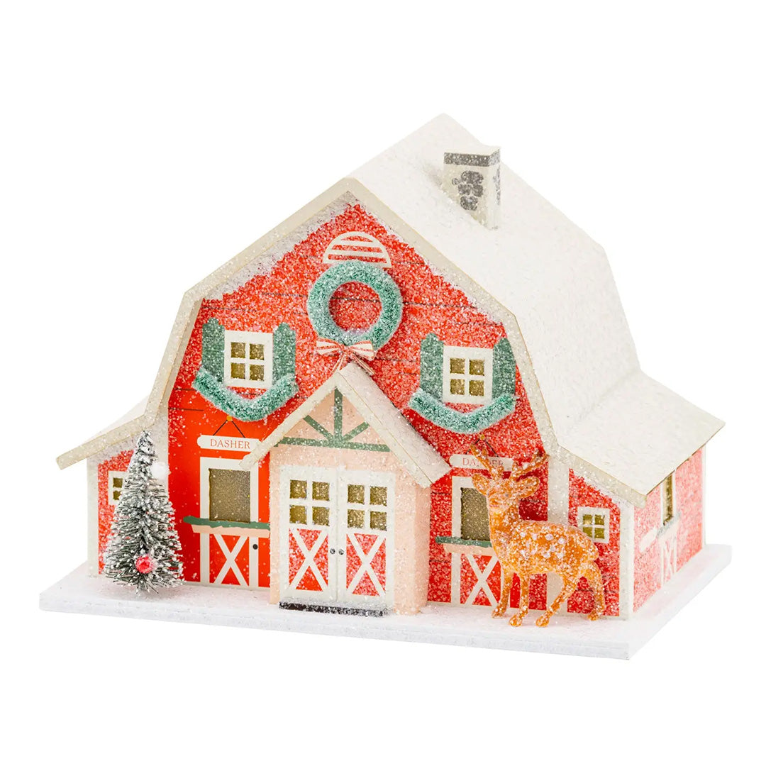 Red Reindeer Barn Light Up Christmas Village House