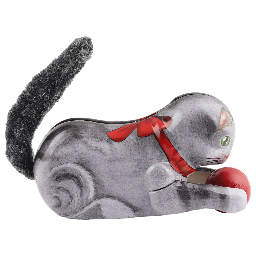 Retro Tin Gray Cat with Ball