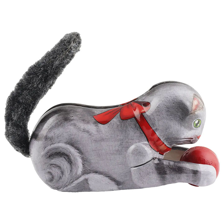 Retro Tin Gray Cat with Ball