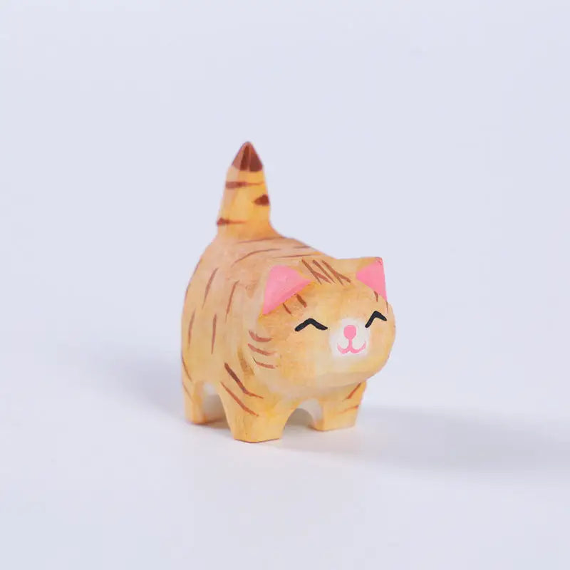 NEW Handmade Wooden Animal- Yellow Cat Eyes Closed