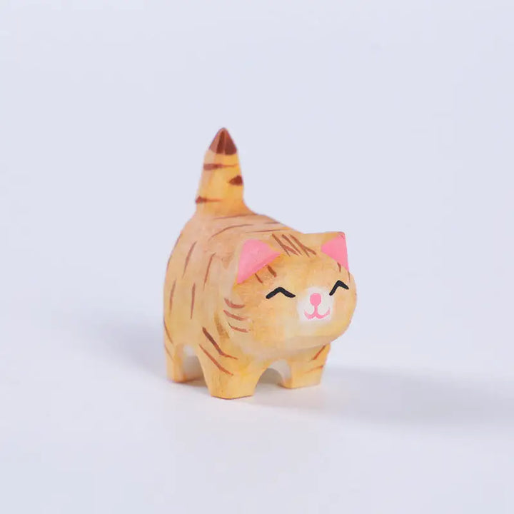 NEW Handmade Wooden Animal- Yellow Cat Eyes Closed