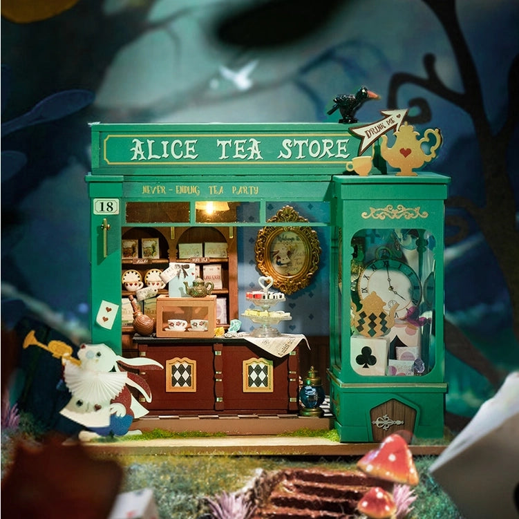 DIY Wooden Miniature House Kit: Alice's Tea Store