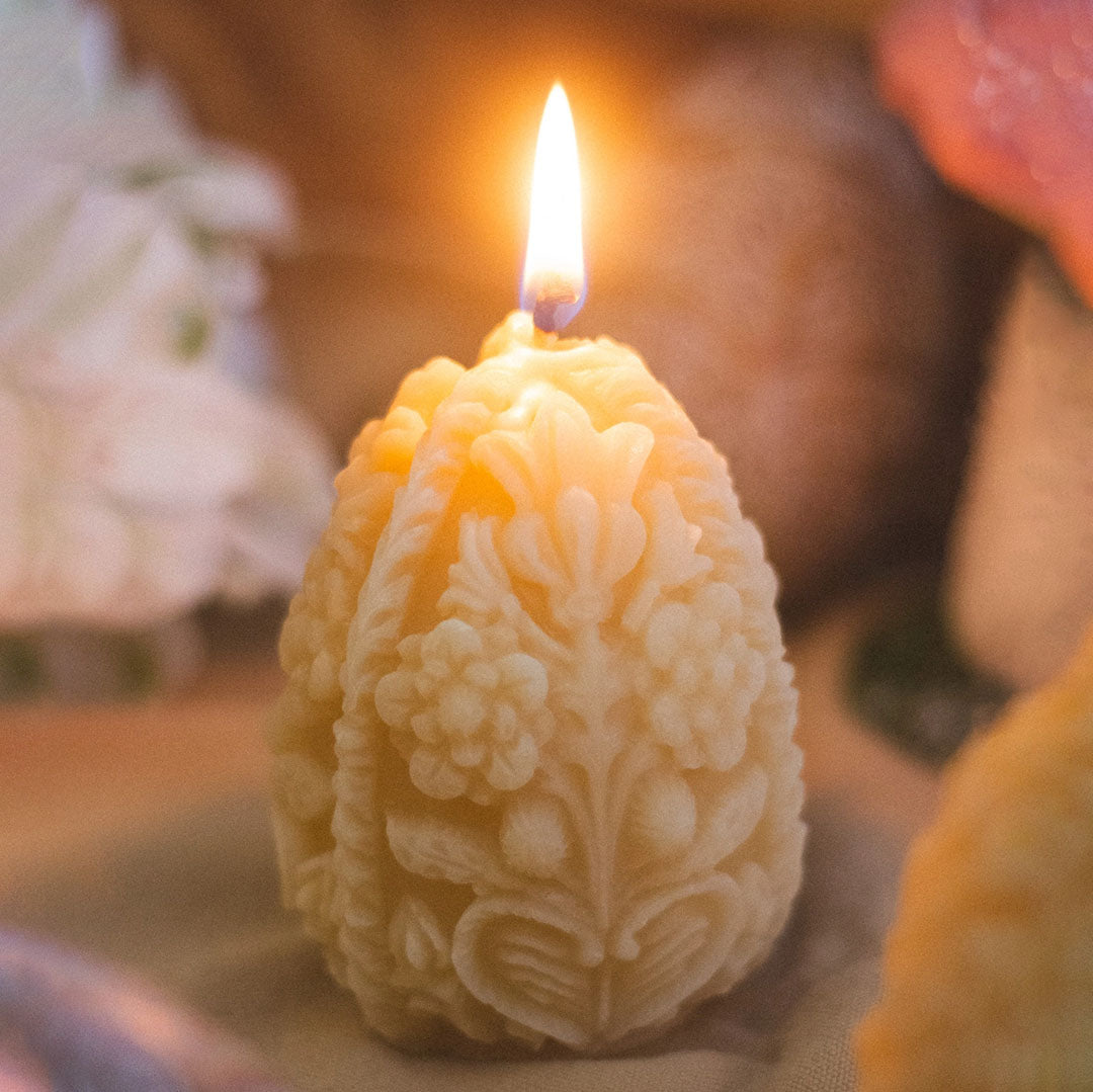 Carved Egg Beeswax Candle