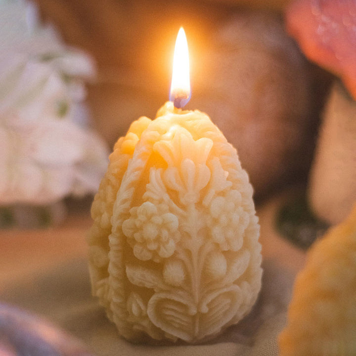 Carved Egg Beeswax Candle