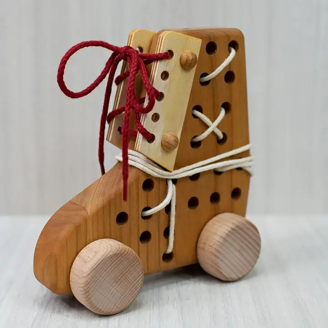 Wooden Lace Up Shoe Toy