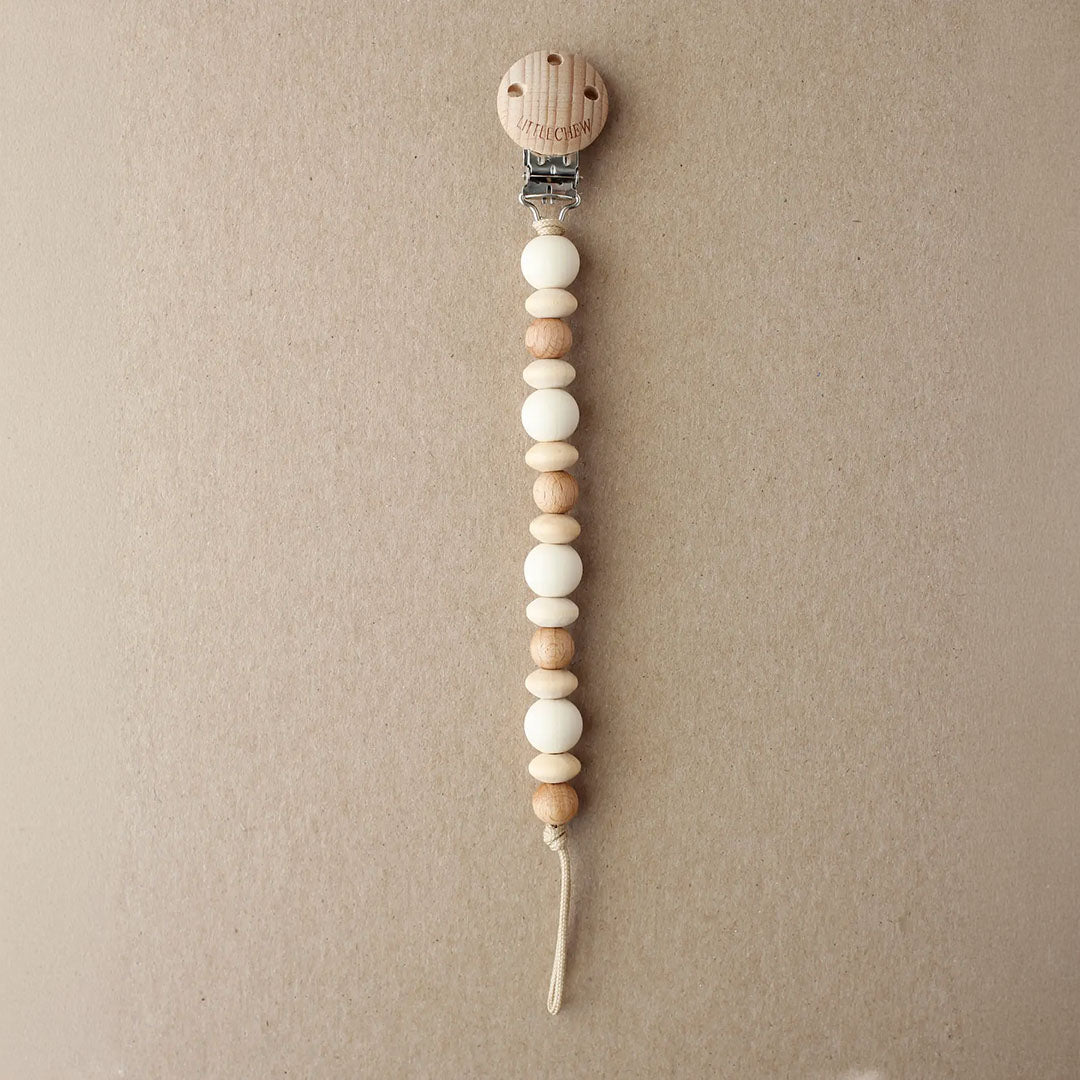 Silicone and Wood Pacifier Clip - Amor Cream